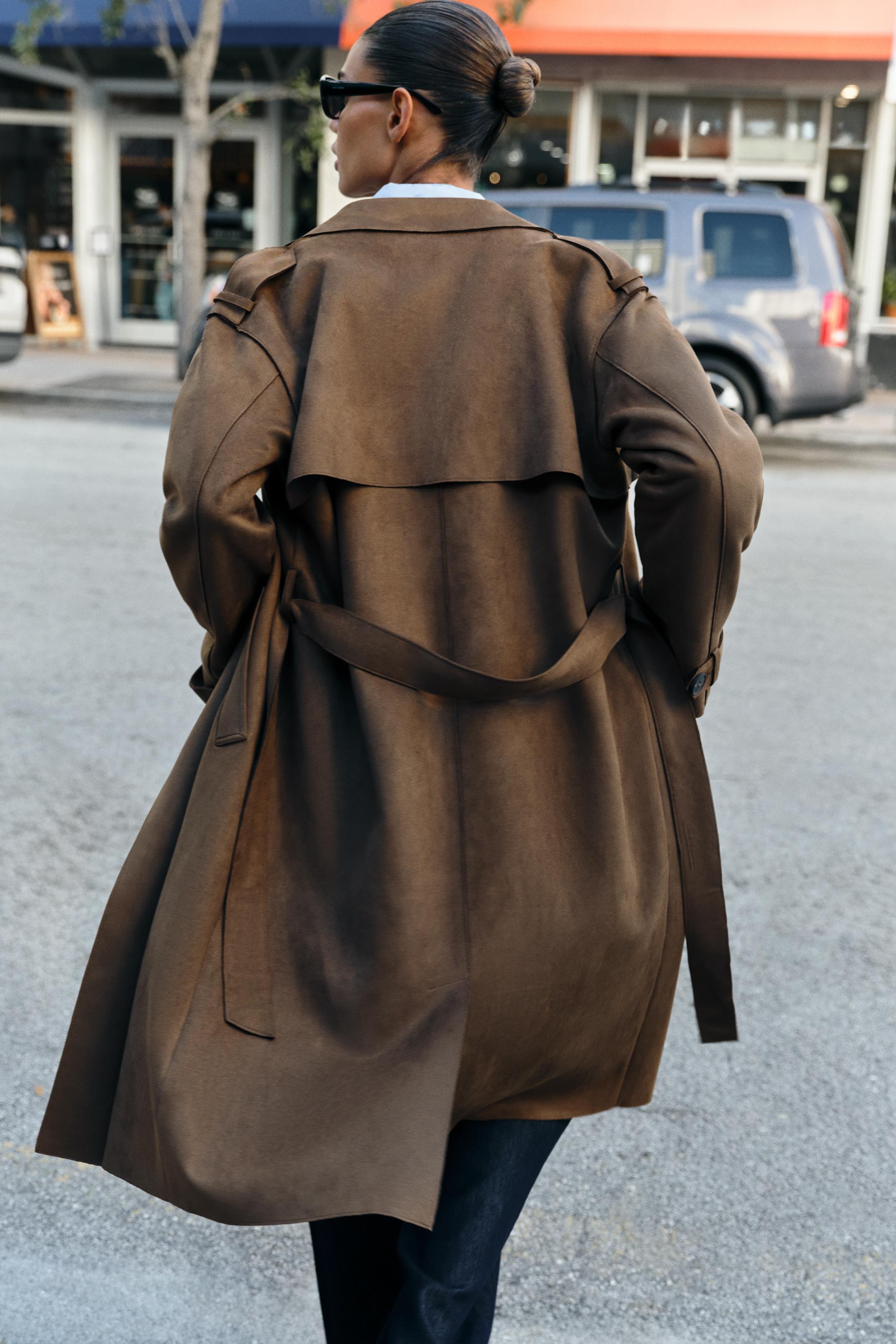 LONG SUEDE EFFECT BELTED TRENCH COAT
